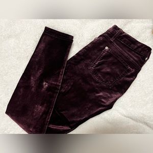 7 For All Mankind maroon velvet high waisted skinny jeans size 26